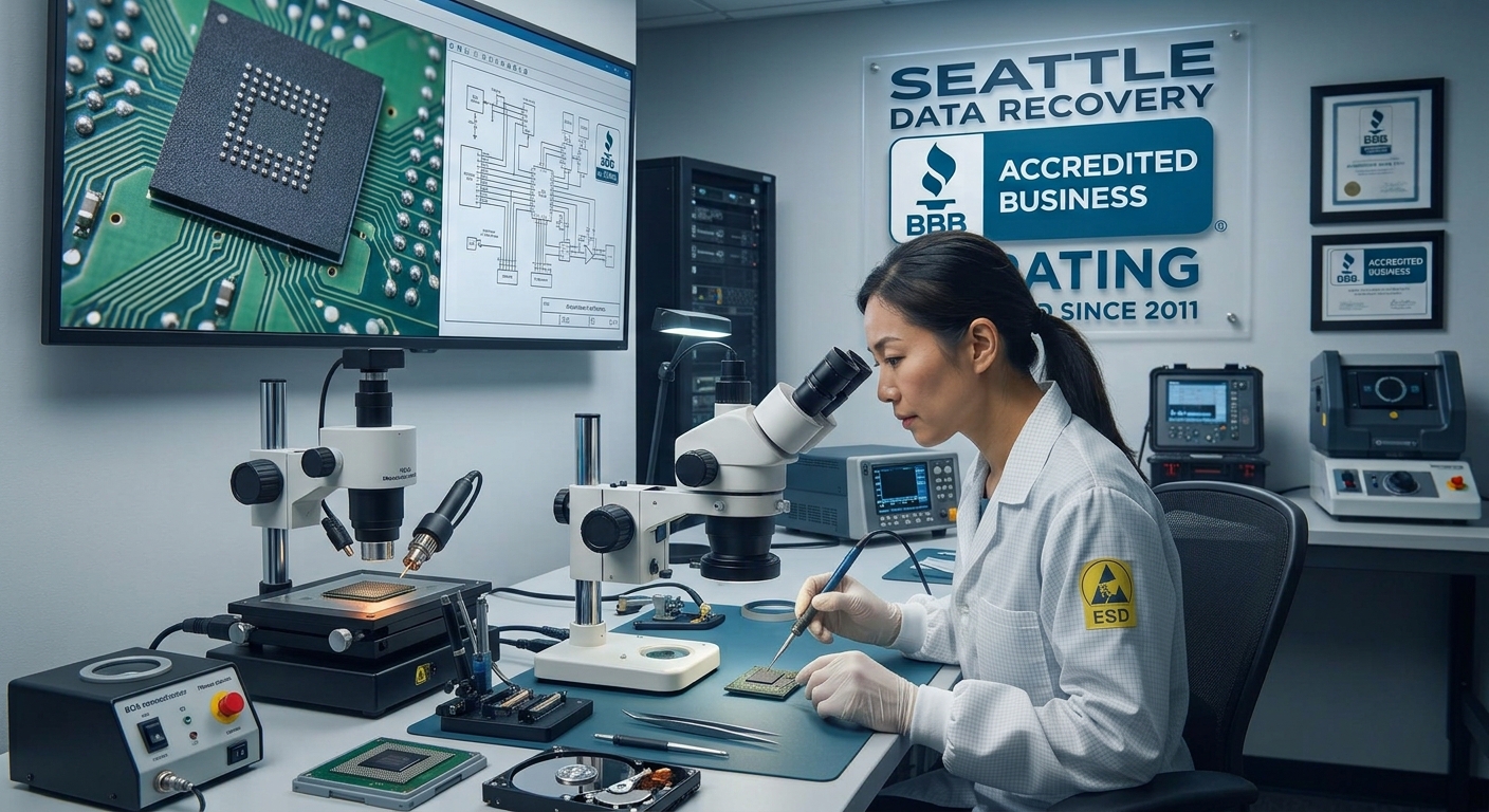 Seattle Data Recovery engineers begin work repairing an SSD.