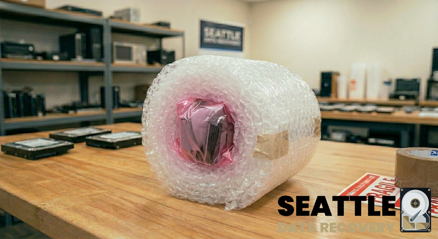 Use an anti-static bag for your device. Begin rolling the device in bubble wrap.